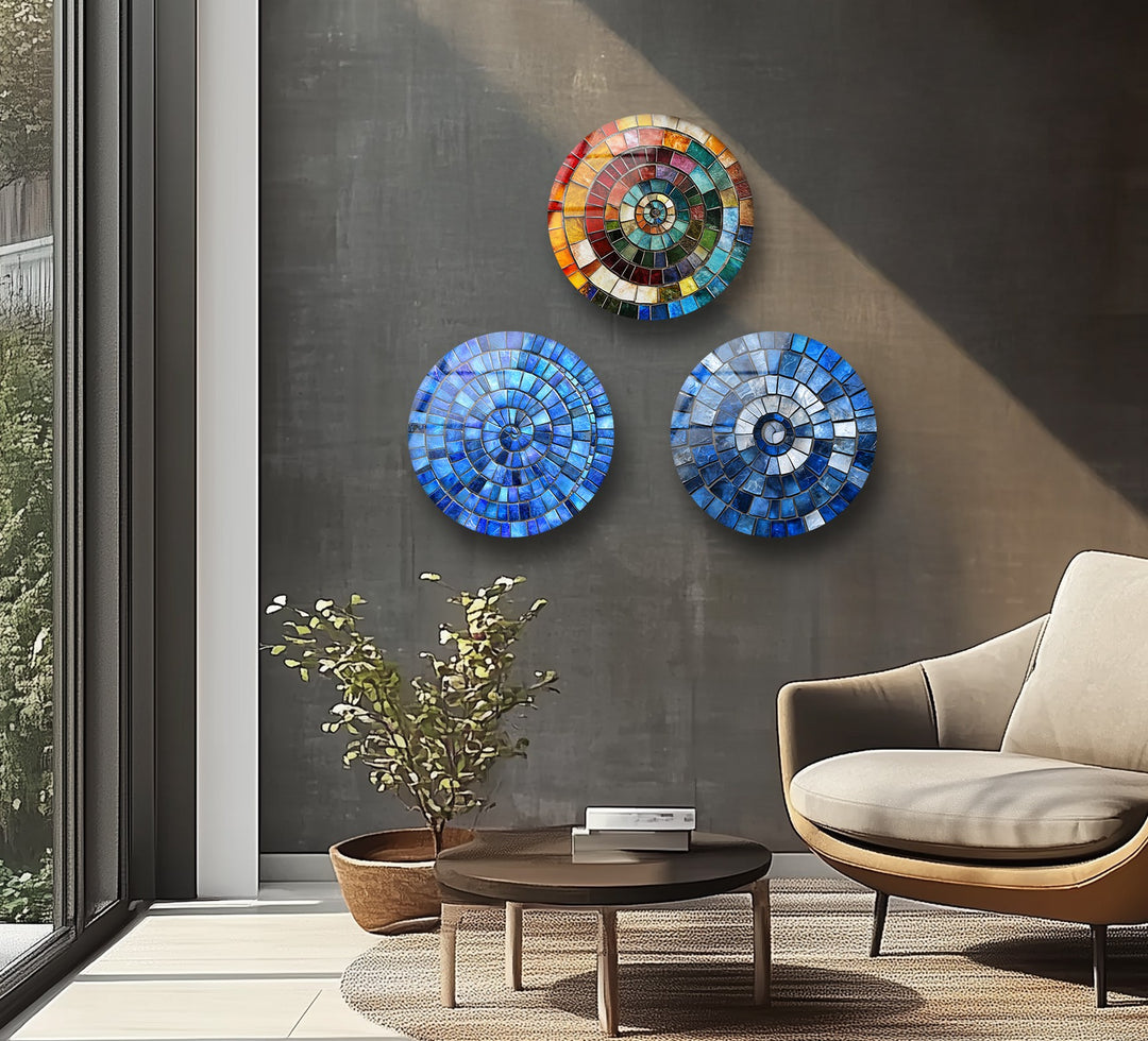 Radiant Spectrum – Colorful Mosaic Round Glass Wall Art Set
