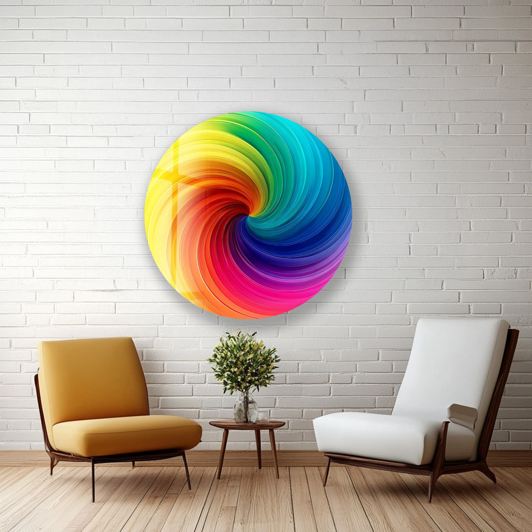 Vortex of Color – Rainbow Swirl Round Glass Wall Art