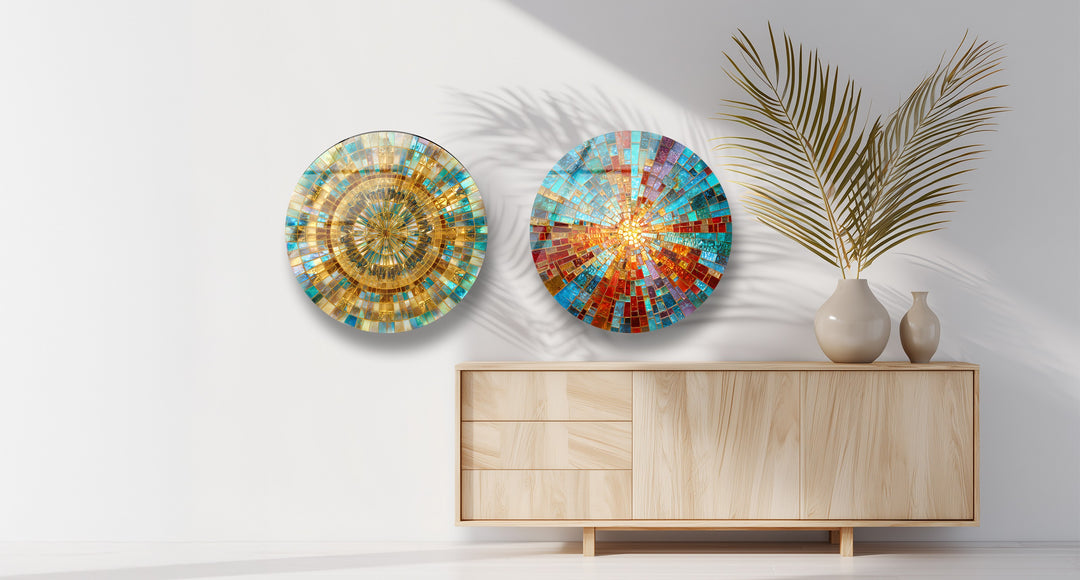 Radiant Spectrum Set – Colorful Mosaic Round Glass Wall Art Collection