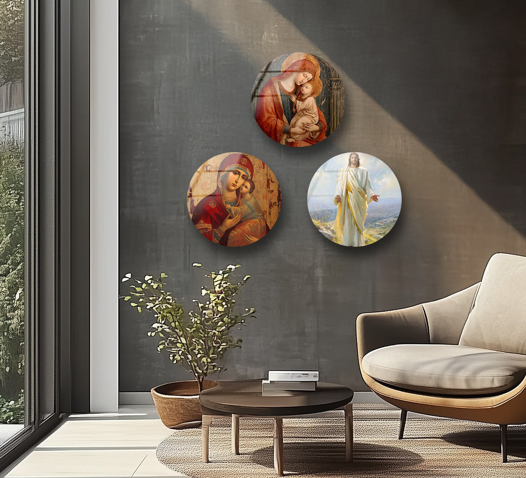 Divine Faith Round Glass Wall Art Set – Christian Religious Décor Collection