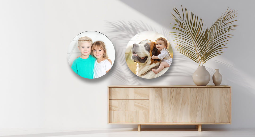 Cherished Bonds – Family & Pets Custom Round Glass Wall Art