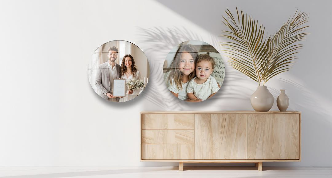 Golden Memories – Custom Family & Pet Round Glass Wall Art