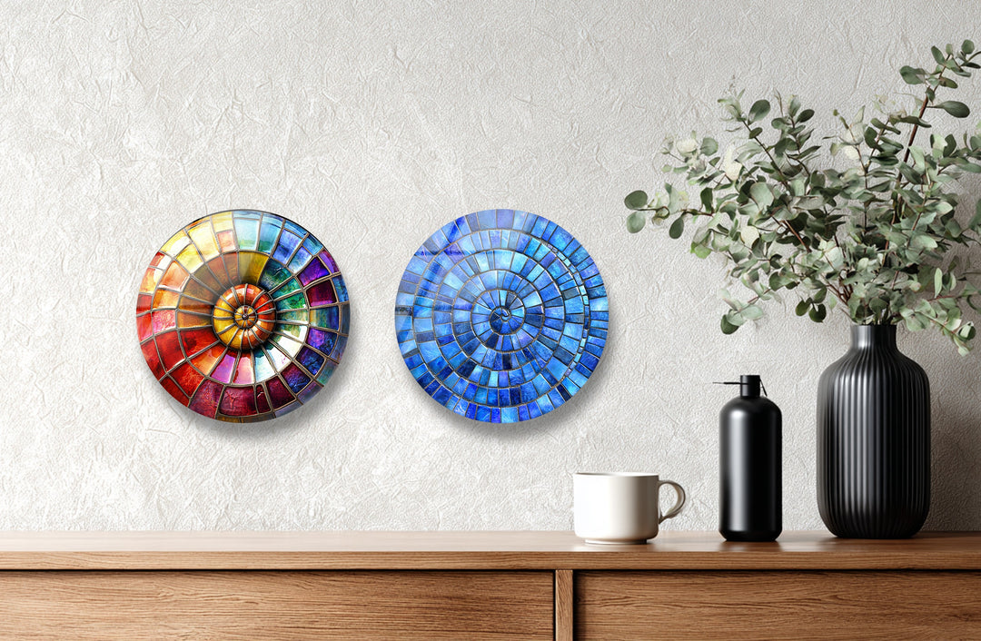 Radiant Spectrum – Colorful Mosaic Round Glass Wall Art Set