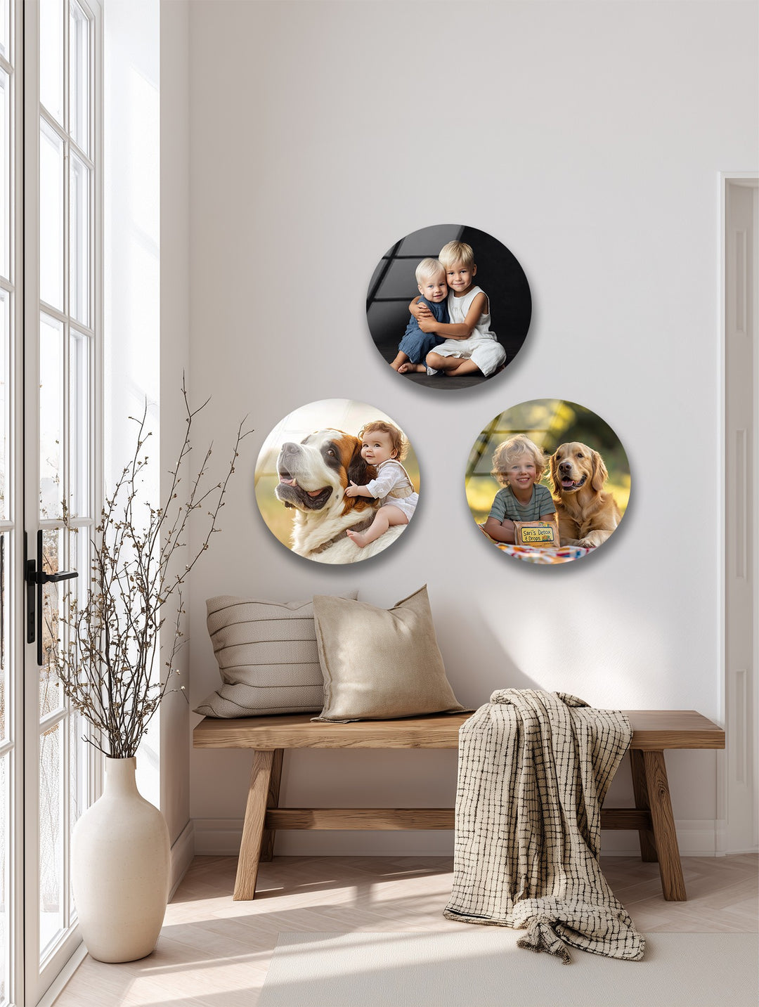 Cherished Bonds – Family & Pets Custom Round Glass Wall Art