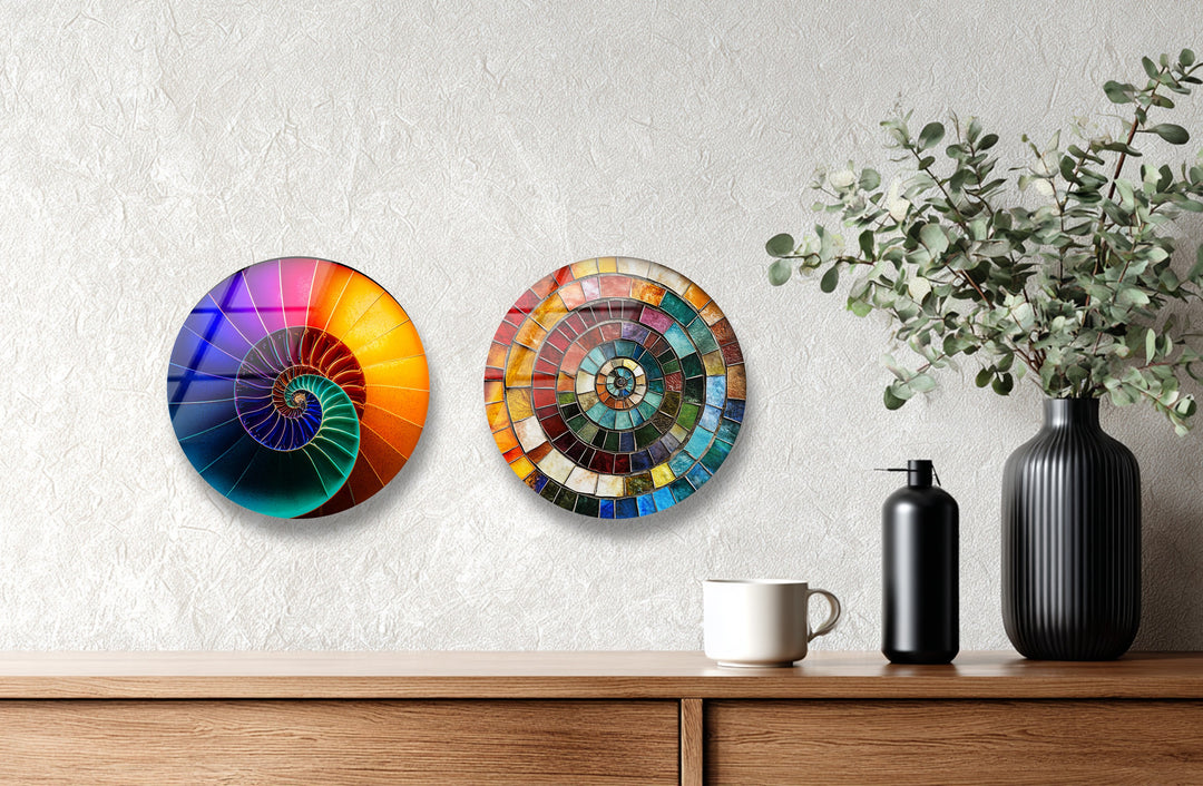Spectrum Harmony – Abstract Circular Mosaic Glass Wall Art Set