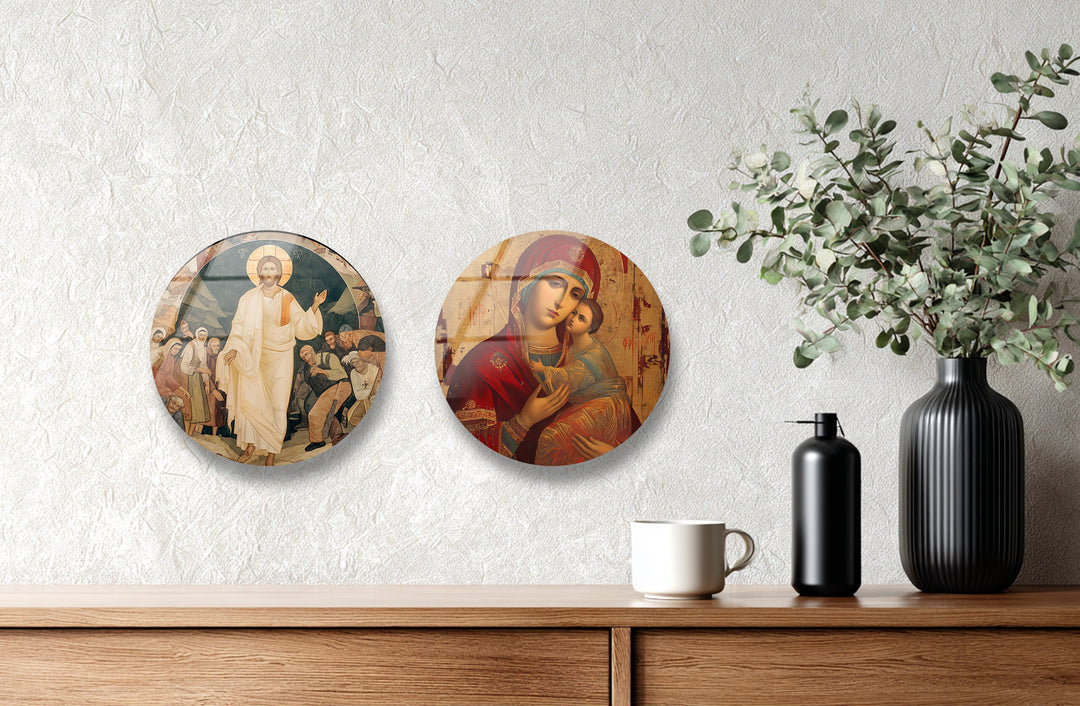 Divine Faith Round Glass Wall Art Set – Christian Religious Décor Collection