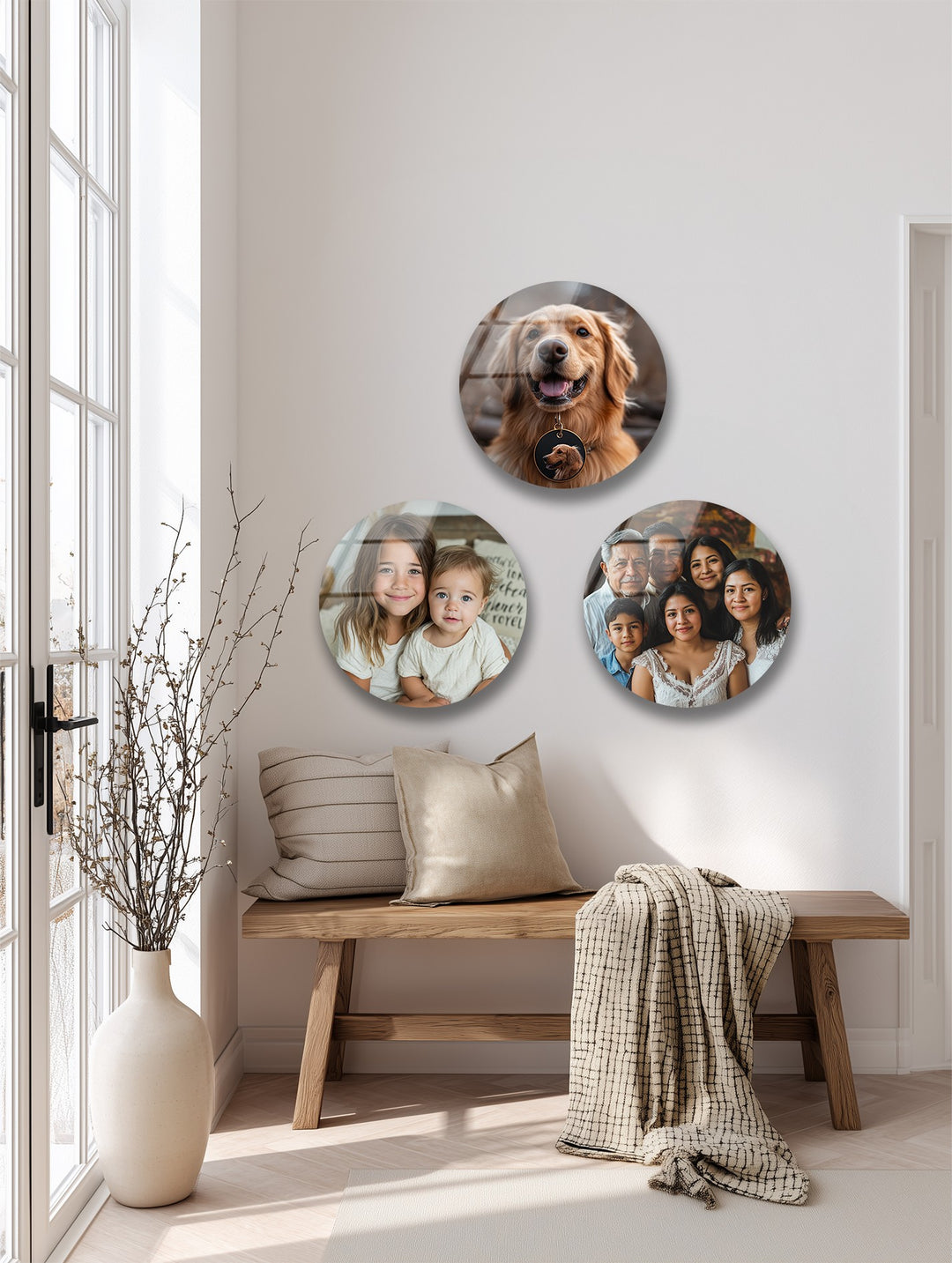 Golden Memories – Custom Family & Pet Round Glass Wall Art