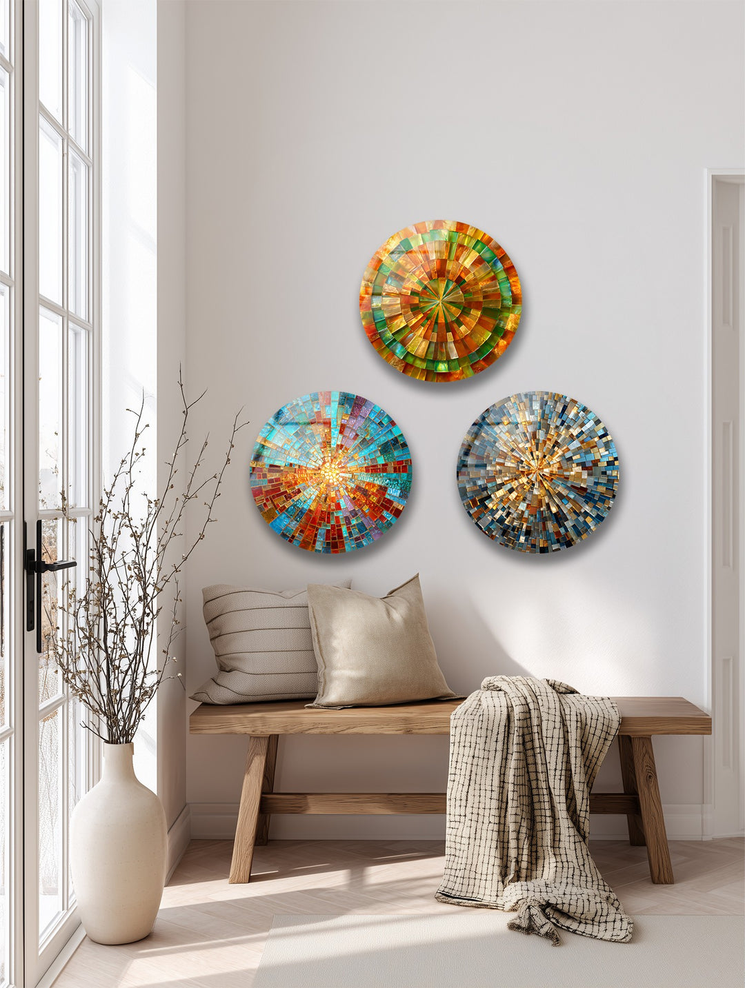 Radiant Spectrum Set – Colorful Mosaic Round Glass Wall Art Collection