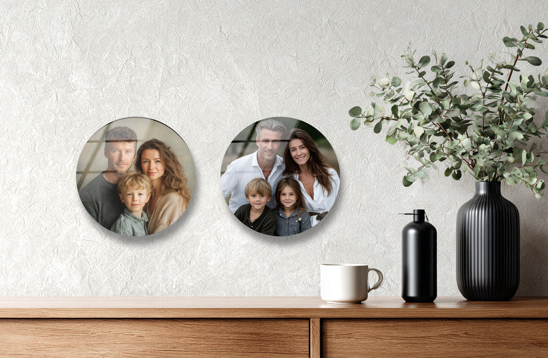 Personalized Family Photo Round Glass Wall Art Set – Custom Modern Design