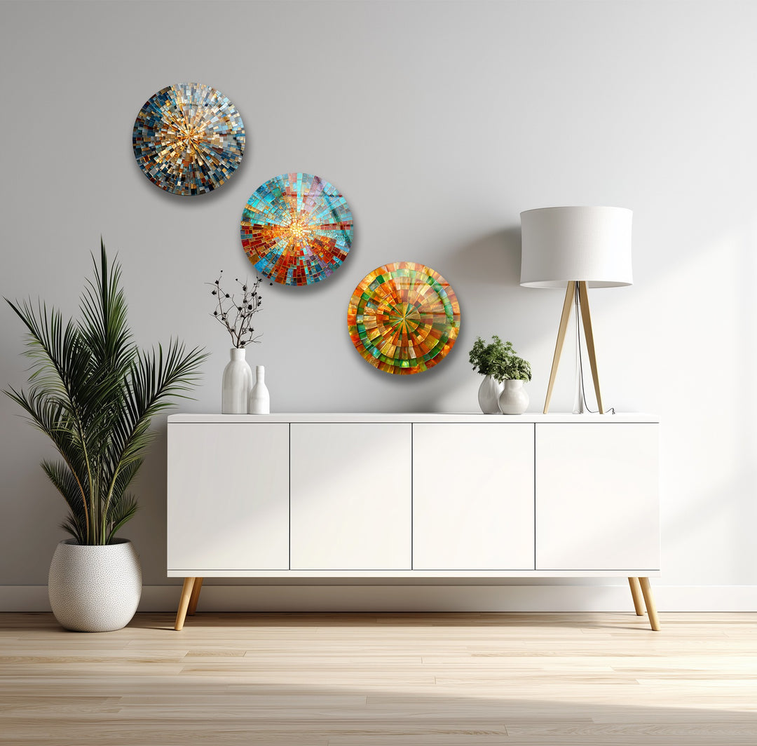 Radiant Spectrum Set – Colorful Mosaic Round Glass Wall Art Collection