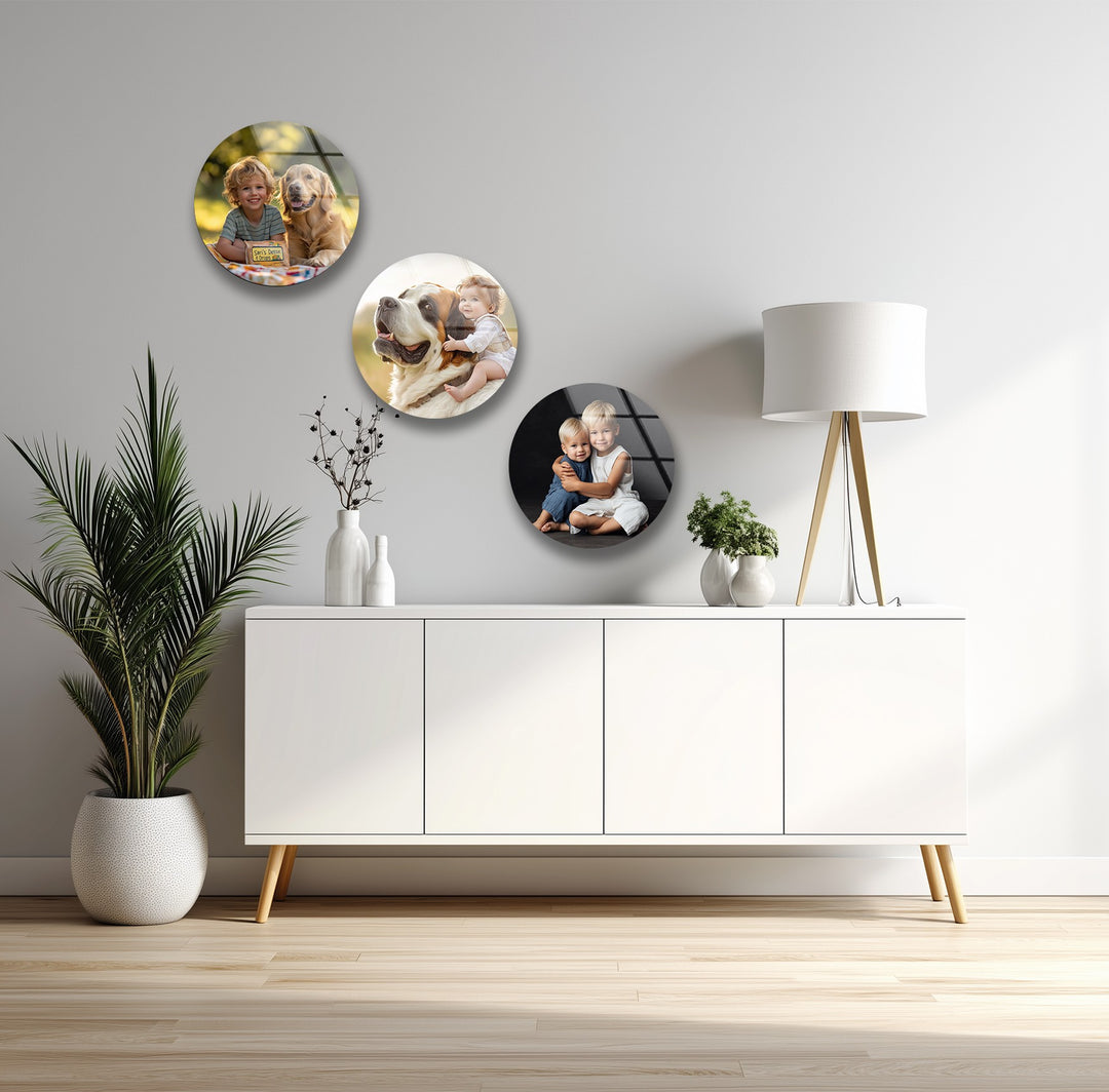 Cherished Bonds – Family & Pets Custom Round Glass Wall Art