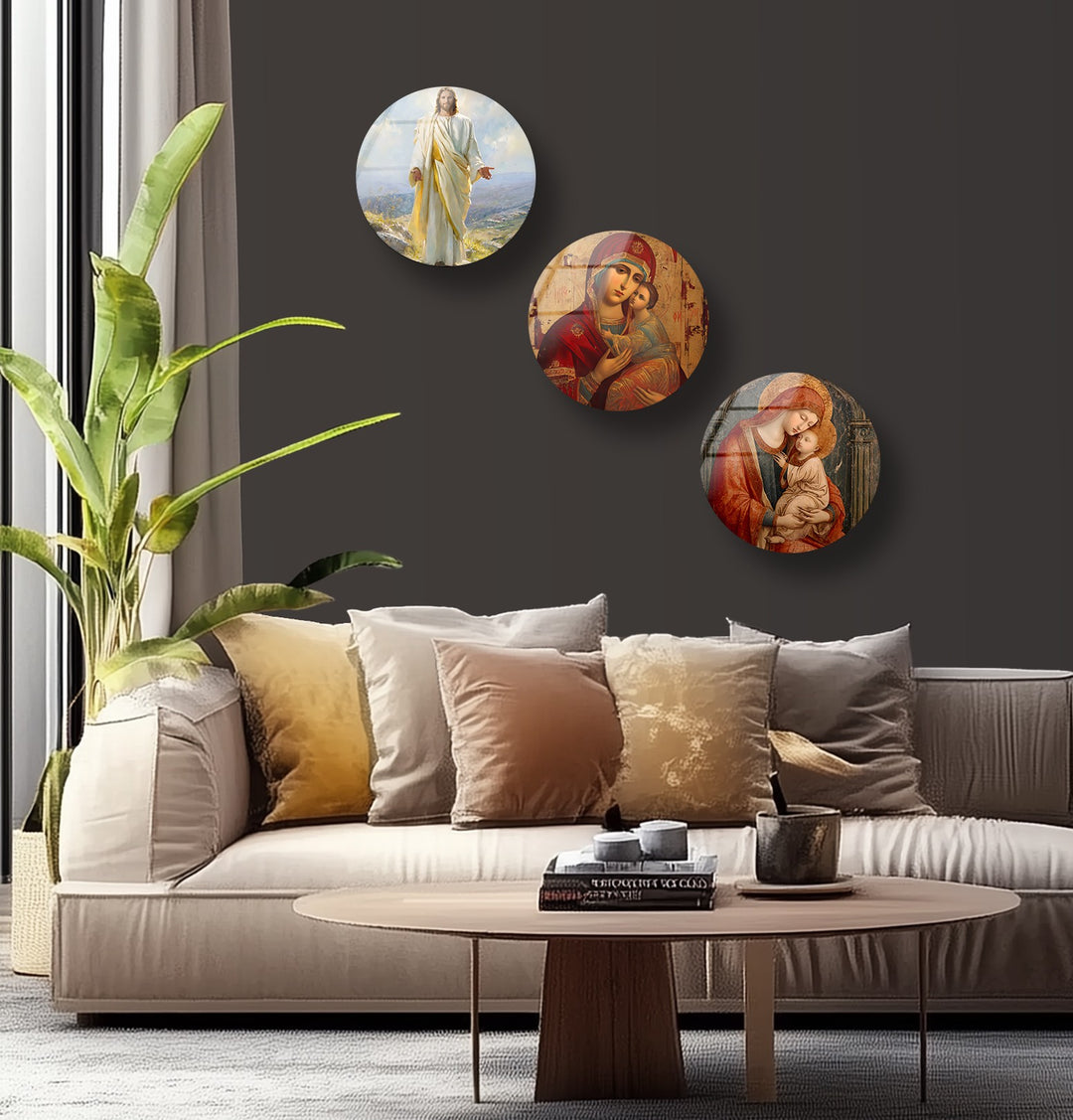 Divine Faith Round Glass Wall Art Set – Christian Religious Décor Collection