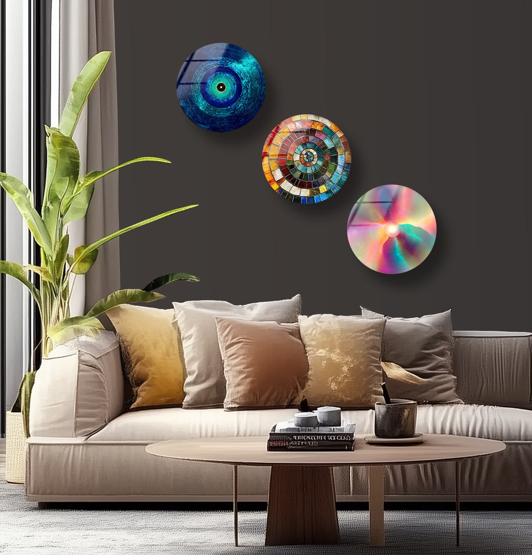 Spectrum Harmony – Abstract Circular Mosaic Glass Wall Art Set