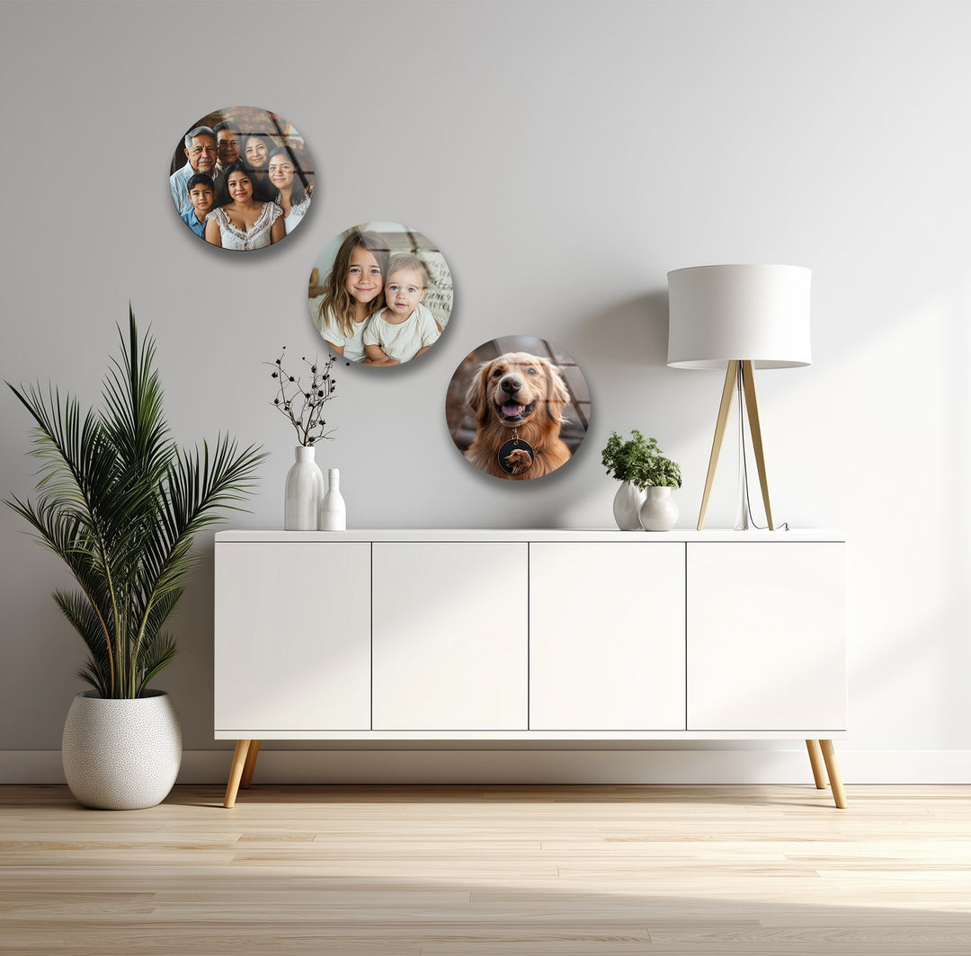 Golden Memories – Custom Family & Pet Round Glass Wall Art
