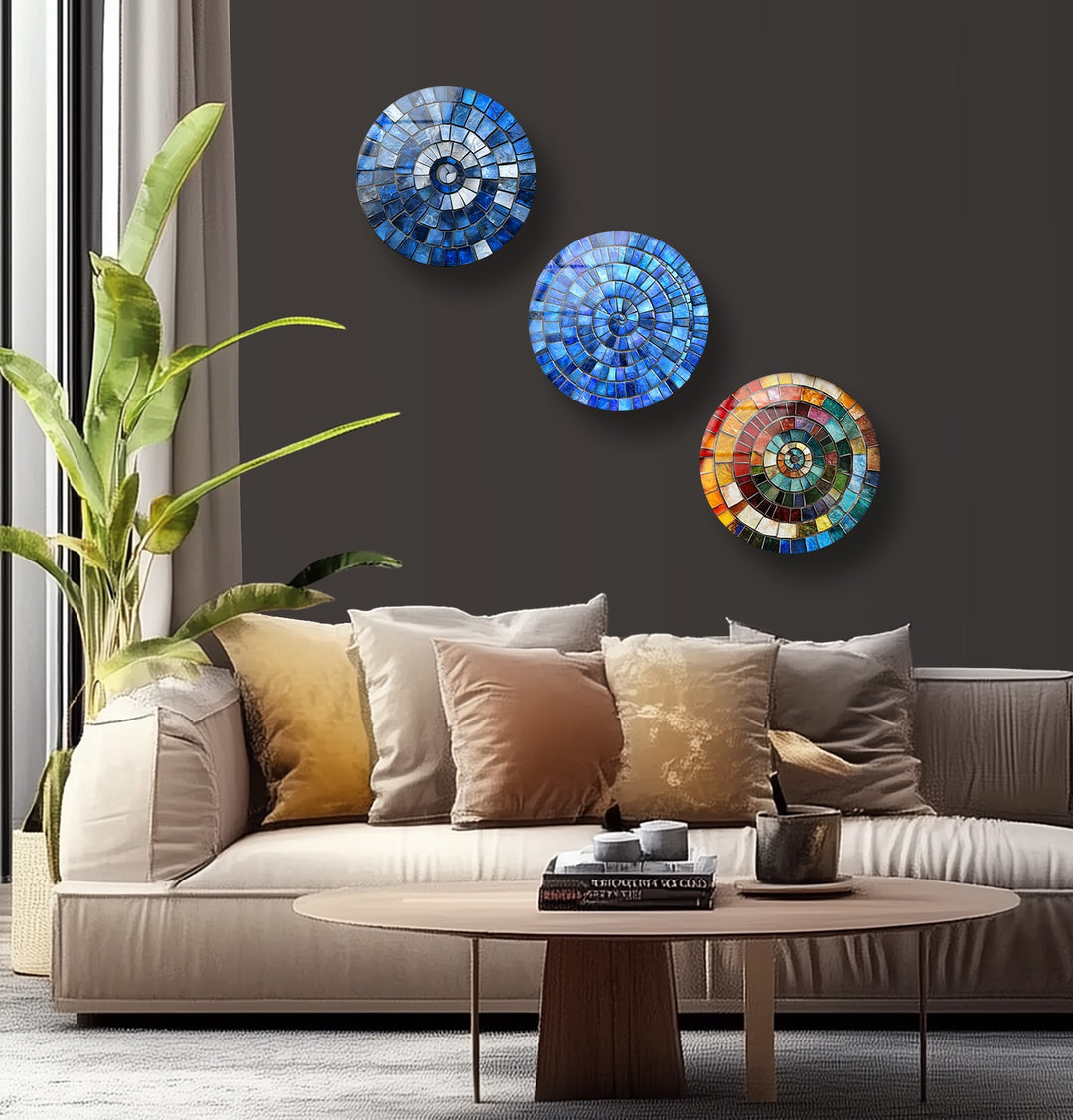 Radiant Spectrum – Colorful Mosaic Round Glass Wall Art Set