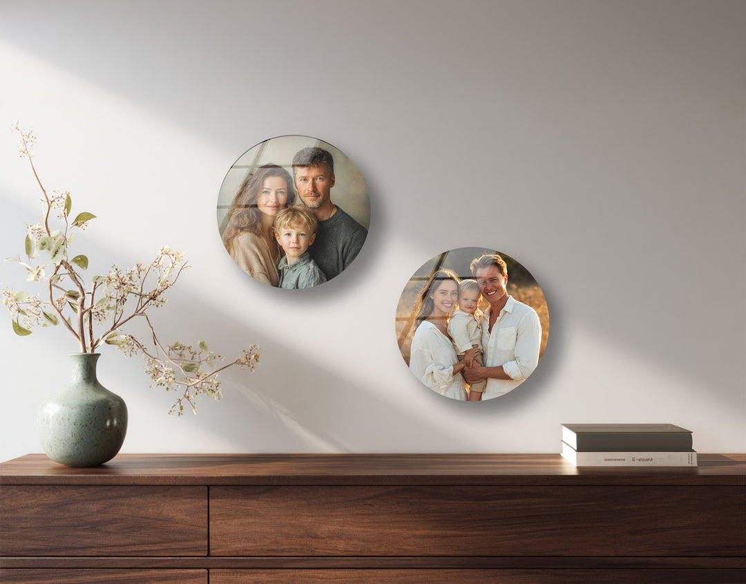 Personalized Family Photo Round Glass Wall Art Set – Custom Modern Design