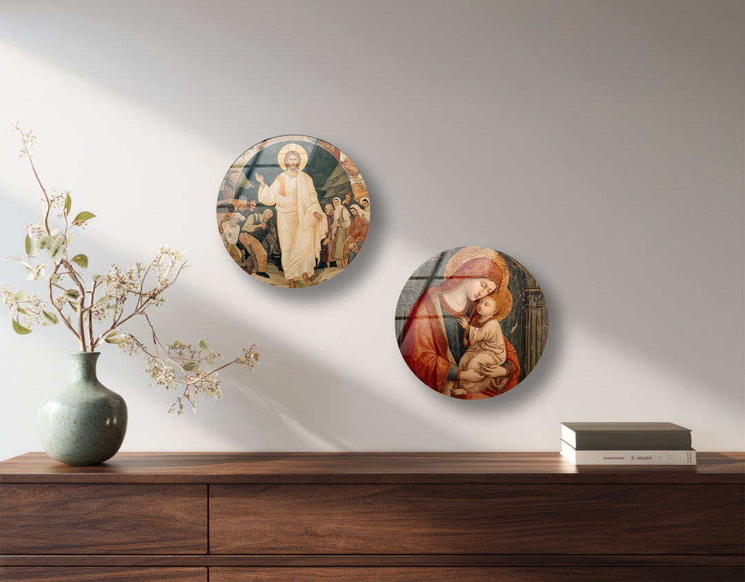 Divine Faith Round Glass Wall Art Set – Christian Religious Décor Collection