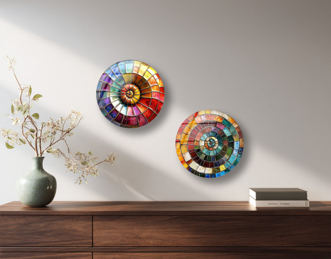 Radiant Spectrum – Colorful Mosaic Round Glass Wall Art Set
