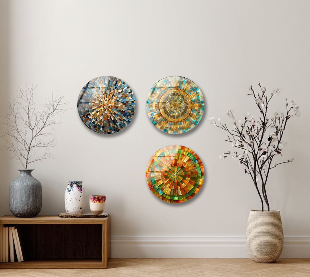 Radiant Spectrum Set – Colorful Mosaic Round Glass Wall Art Collection