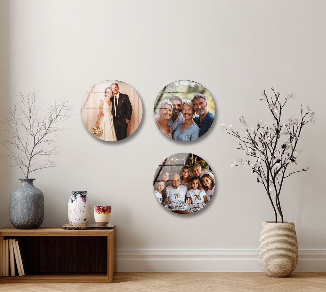 Timeless Moments – Custom Wedding & Family Round Glass Wall Art