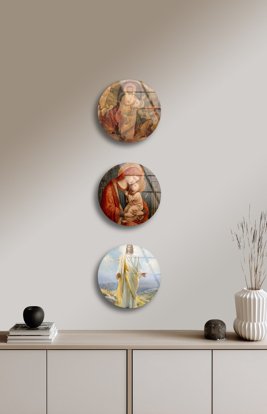 Divine Faith Round Glass Wall Art Set – Christian Religious Décor Collection