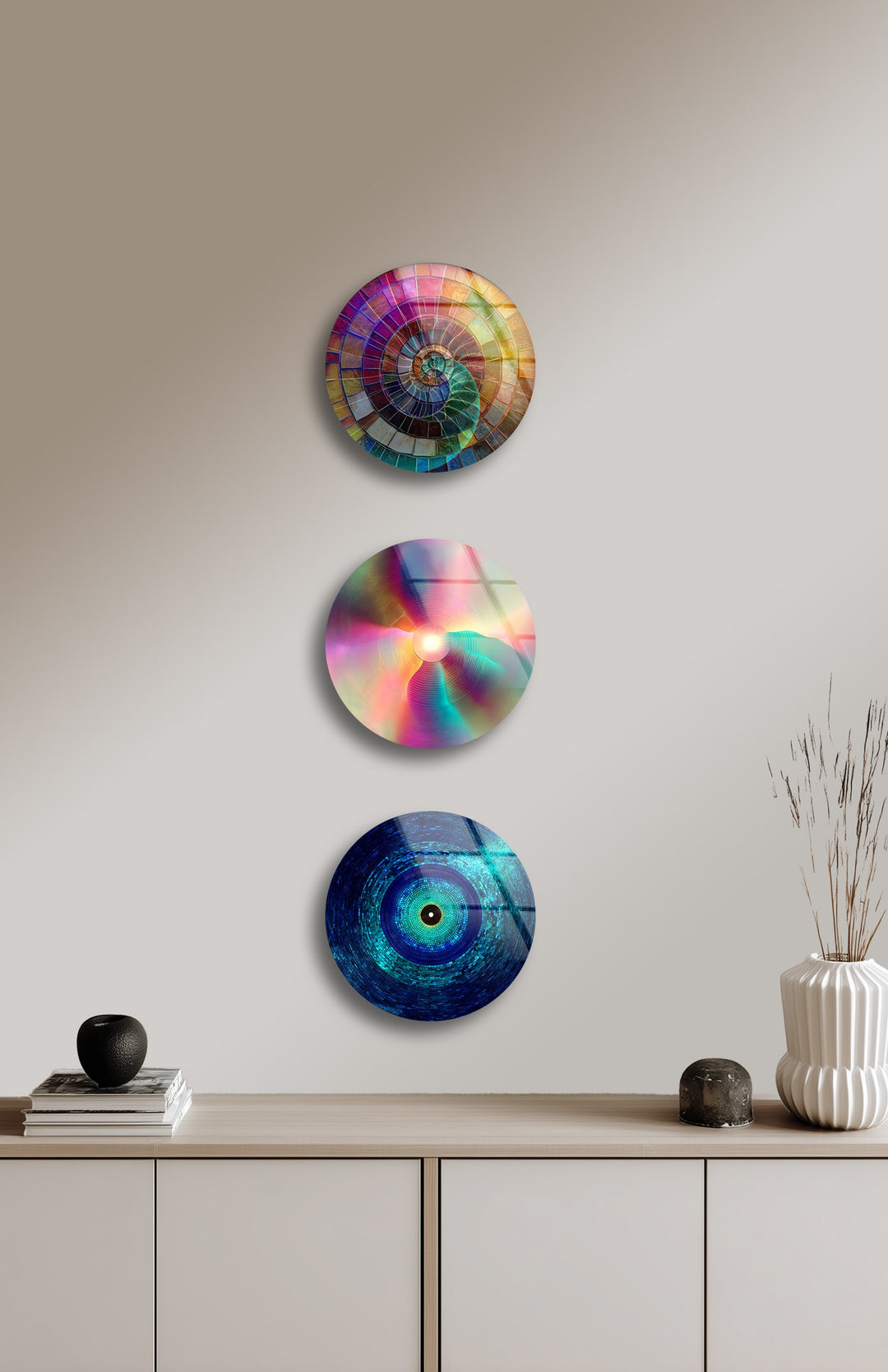 Spectrum Harmony – Abstract Circular Mosaic Glass Wall Art Set