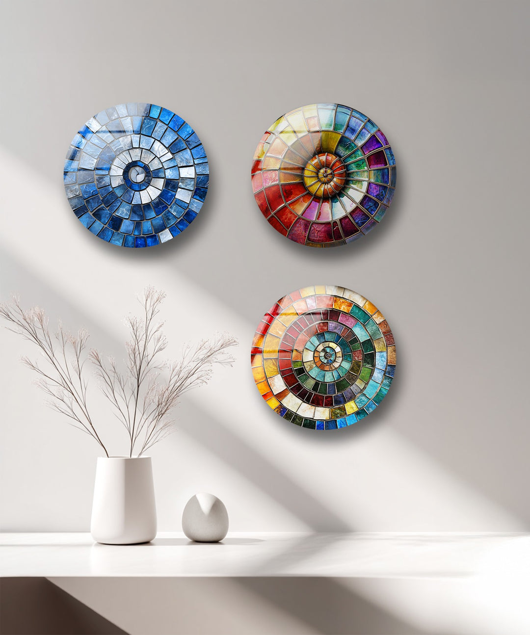 Radiant Spectrum – Colorful Mosaic Round Glass Wall Art Set