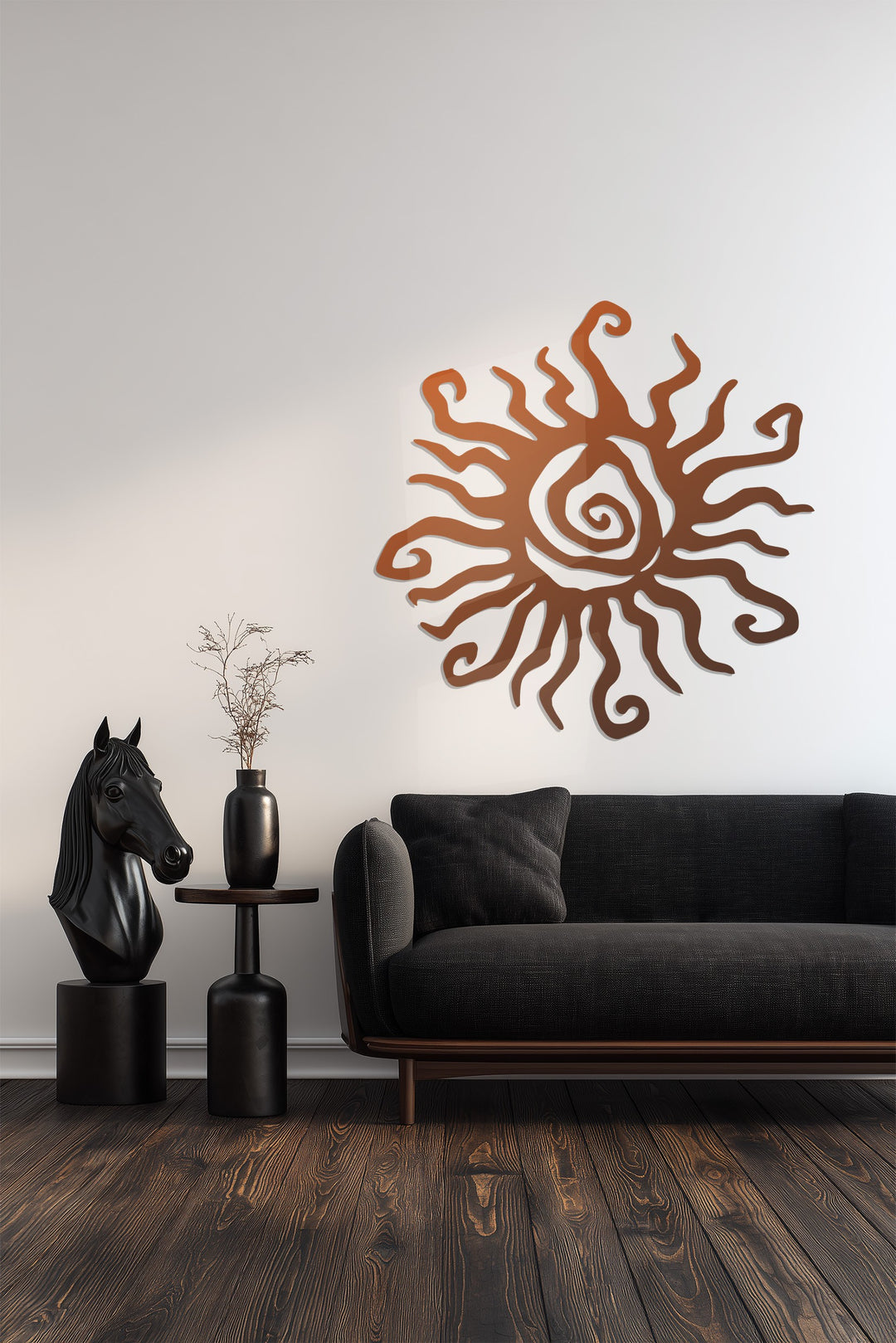 Abstract Sun Metal Wall Art – Bohemian Spiral Sunburst Decor