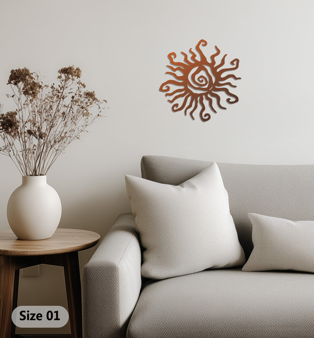 Artistic metal wall art sun with swirl rays