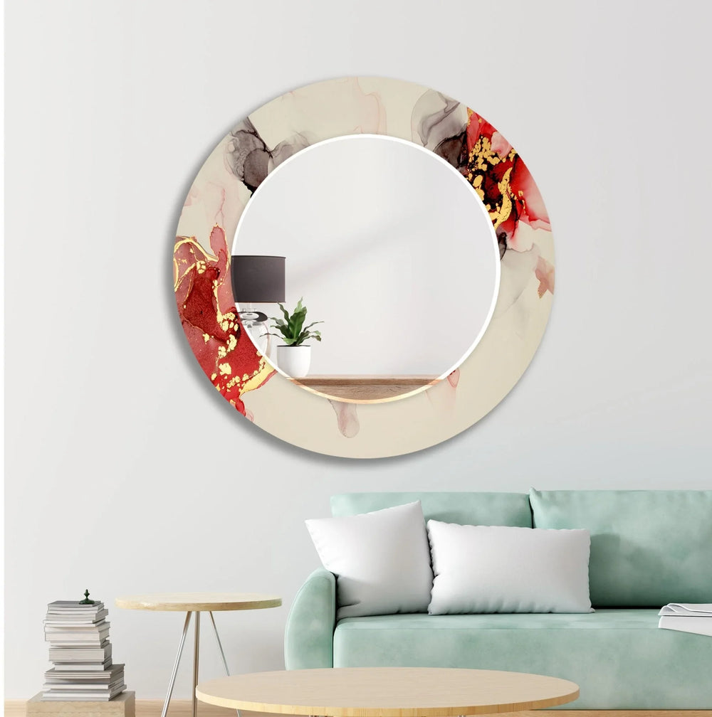 Abstract Beige and Red Wall Mirror mirror black