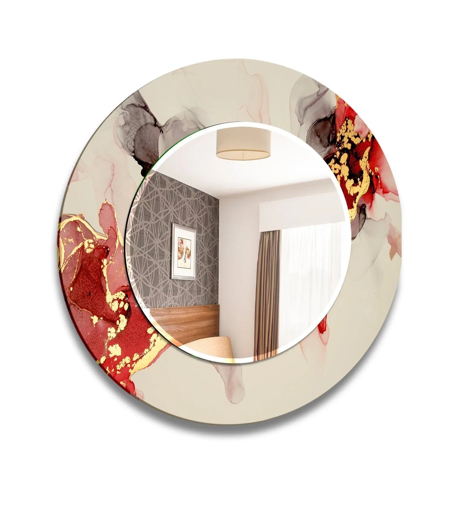 Abstract Beige and Red Wall Mirror mirrors in black