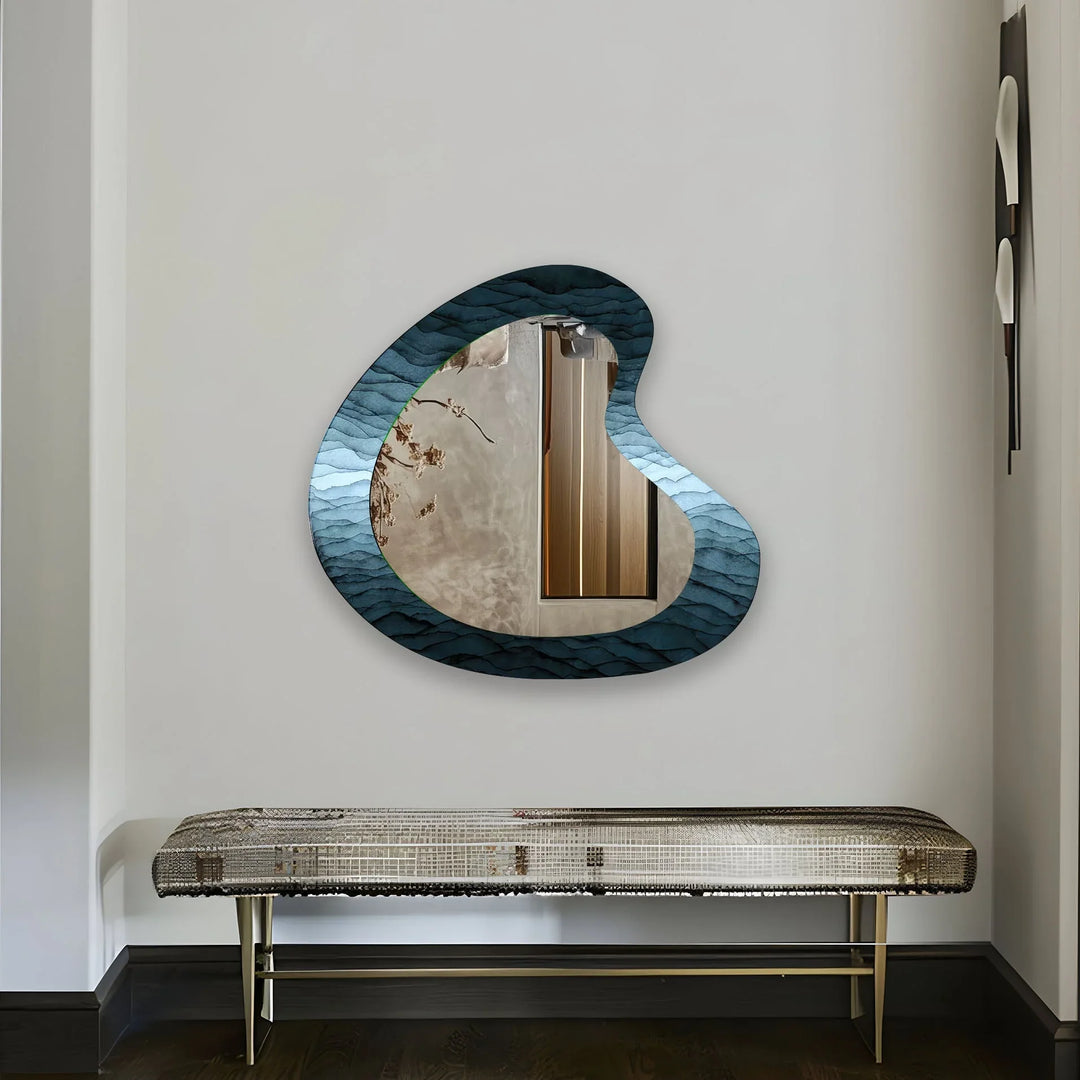 Abstract Blue Asymmetrical Wall Mirror - MyPhotoStation