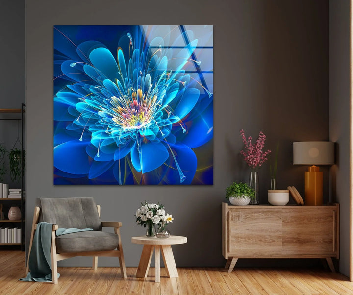 Abstract Blue Floral Tempered Glass Wall Art - MyPhotoStation