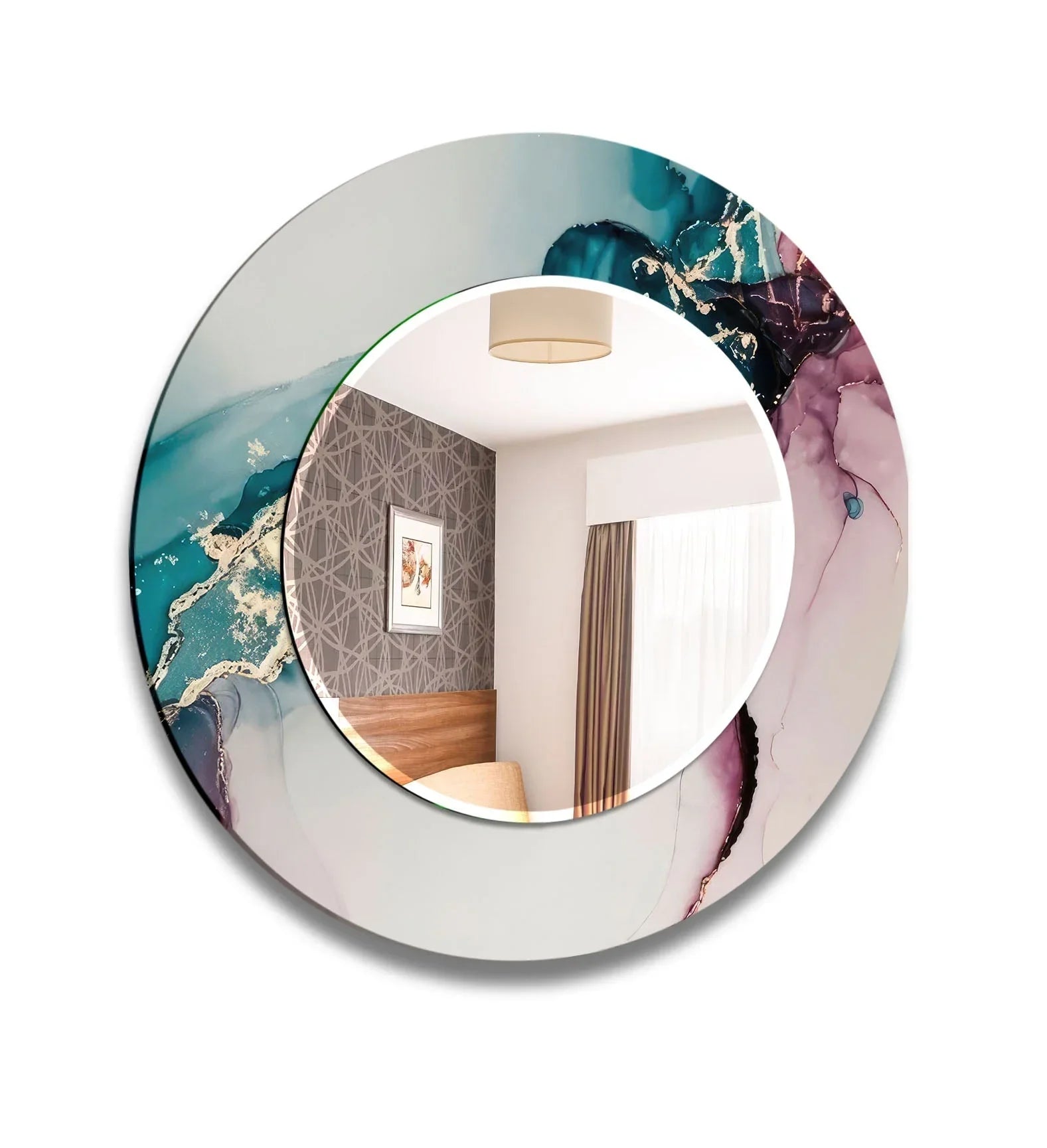 Abstract Blue & Pink Round Wall Mirror Bathroom Mirror