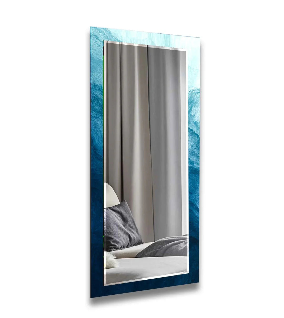 Abstract Blue Waves Wall Mirror living room mirror