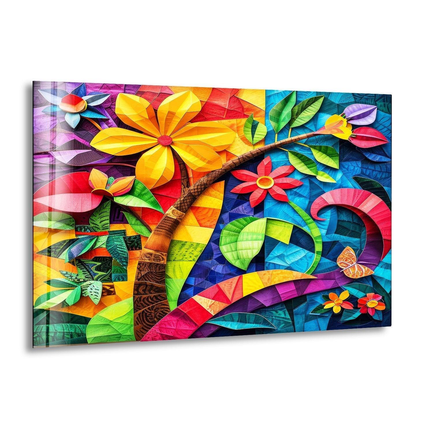 Abstract Colorful Flower Glass Wall Art – Floral Design – MyPhotoStation