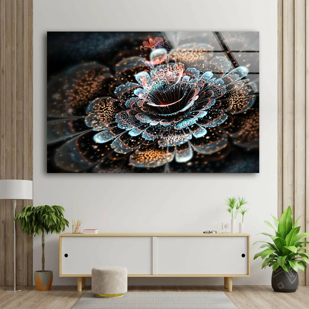 Abstract Fractal Flower Glass Wall Art, glass wall decor, glass wall art decor