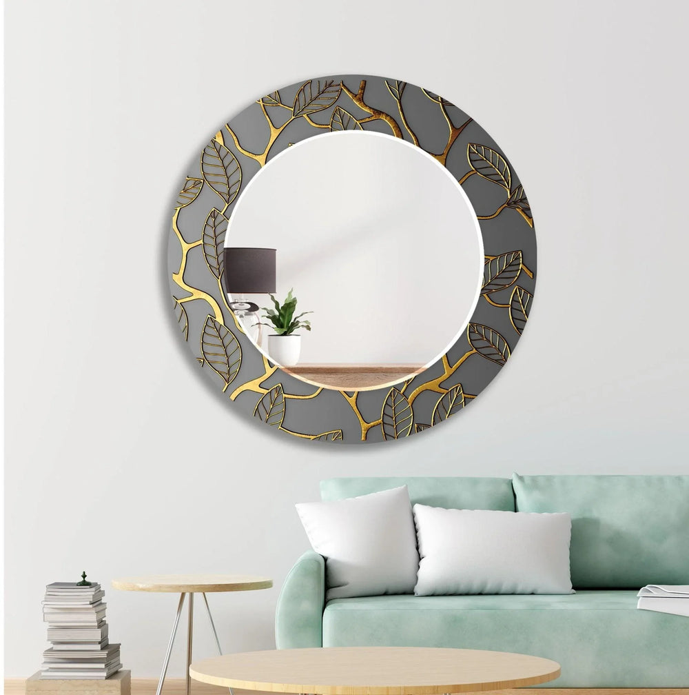 Abstract Gray Golden Line Wall Mirror Square Wall Mirror