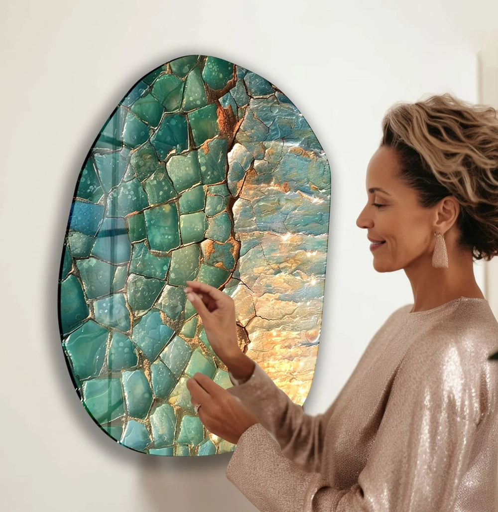 Abstract Pastel Green Color Glass Wall Art, picture on glass wall art, photos printed on glass