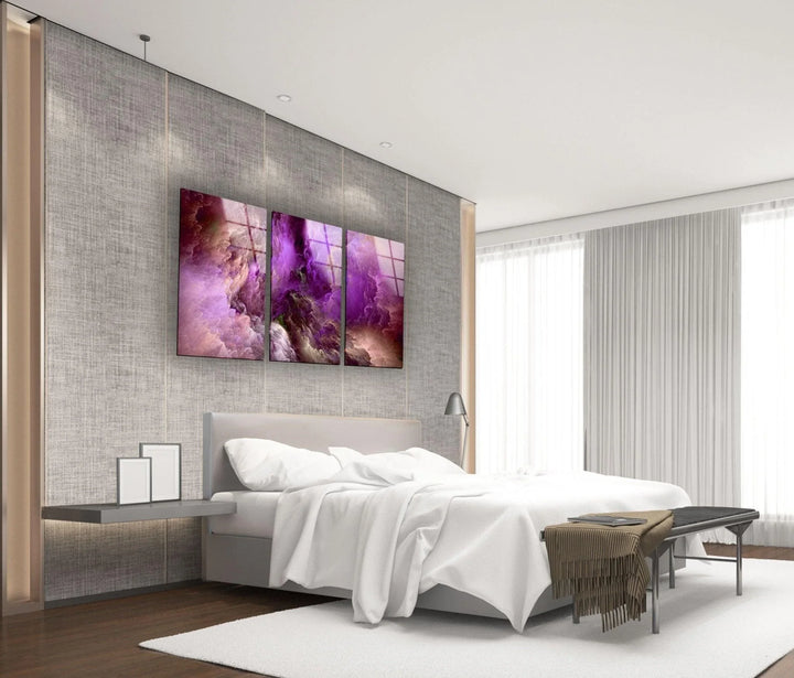 Purple Clouds Abstract Glass Wall Art, glass art painting, glass art for the Wall