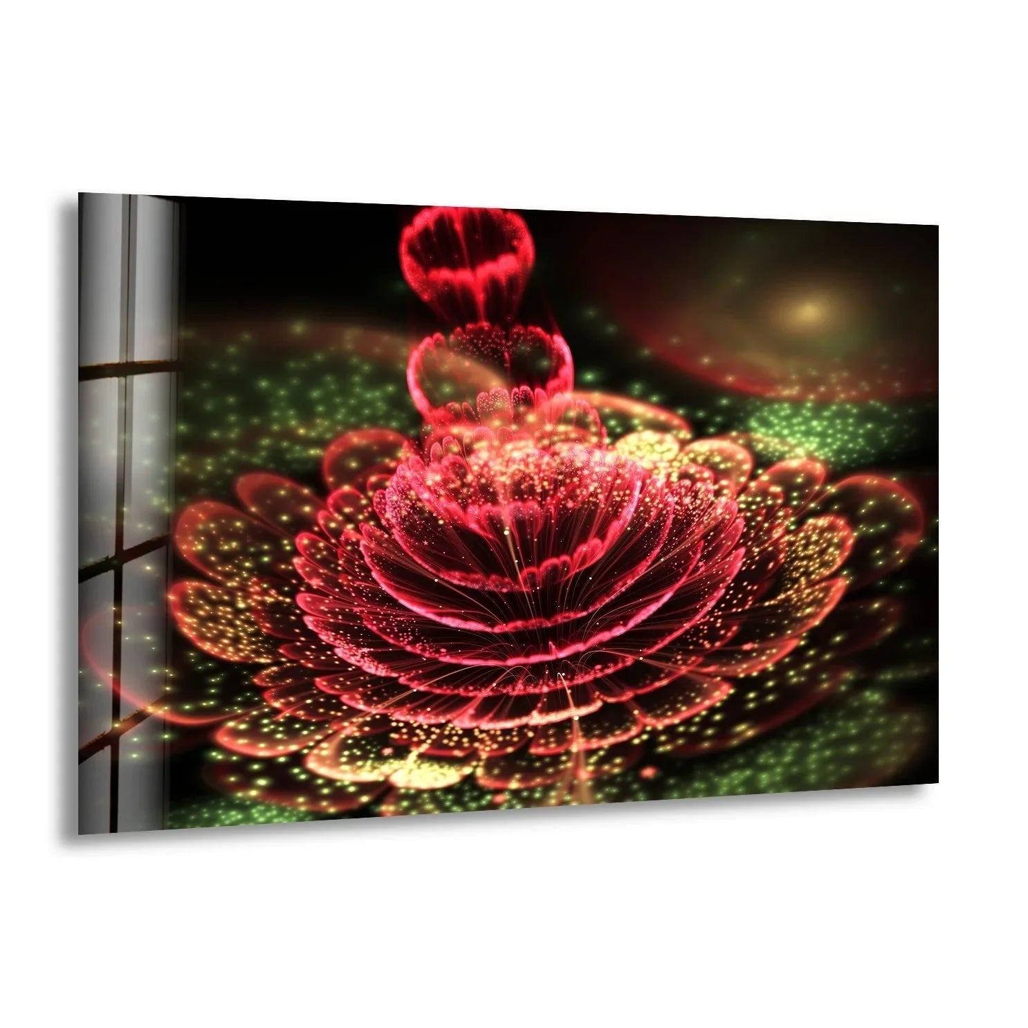 Abstract Red Flower Glass Wall Art – Bold Elegance – MyPhotoStation