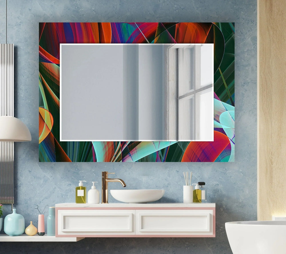 Abstract Red Fractal Wall Mirror Entryway Mirror
