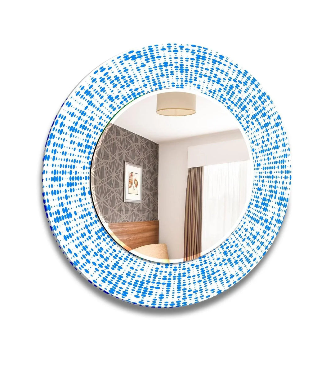 Abstract Round Blue & White Wall Mirror Blue Mirror