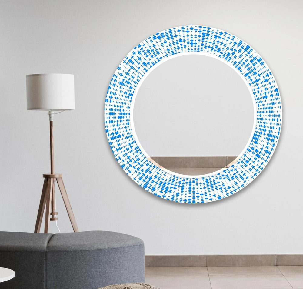 Abstract Round Blue & White Wall Mirror Huge Mirror