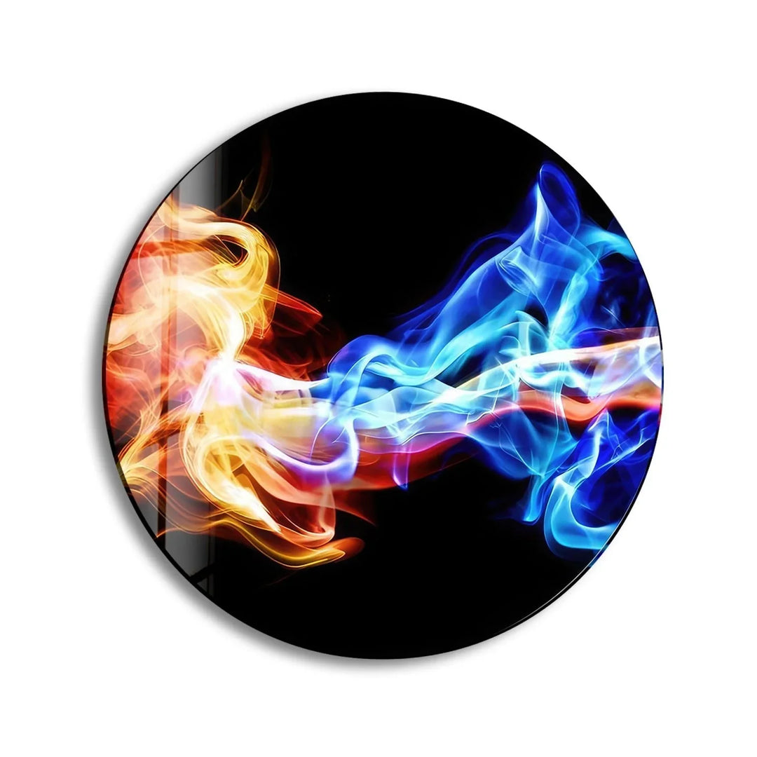 Abstract Round Orange & Blue Glass Wall Art glass pictures for Wall, glass prints wall art