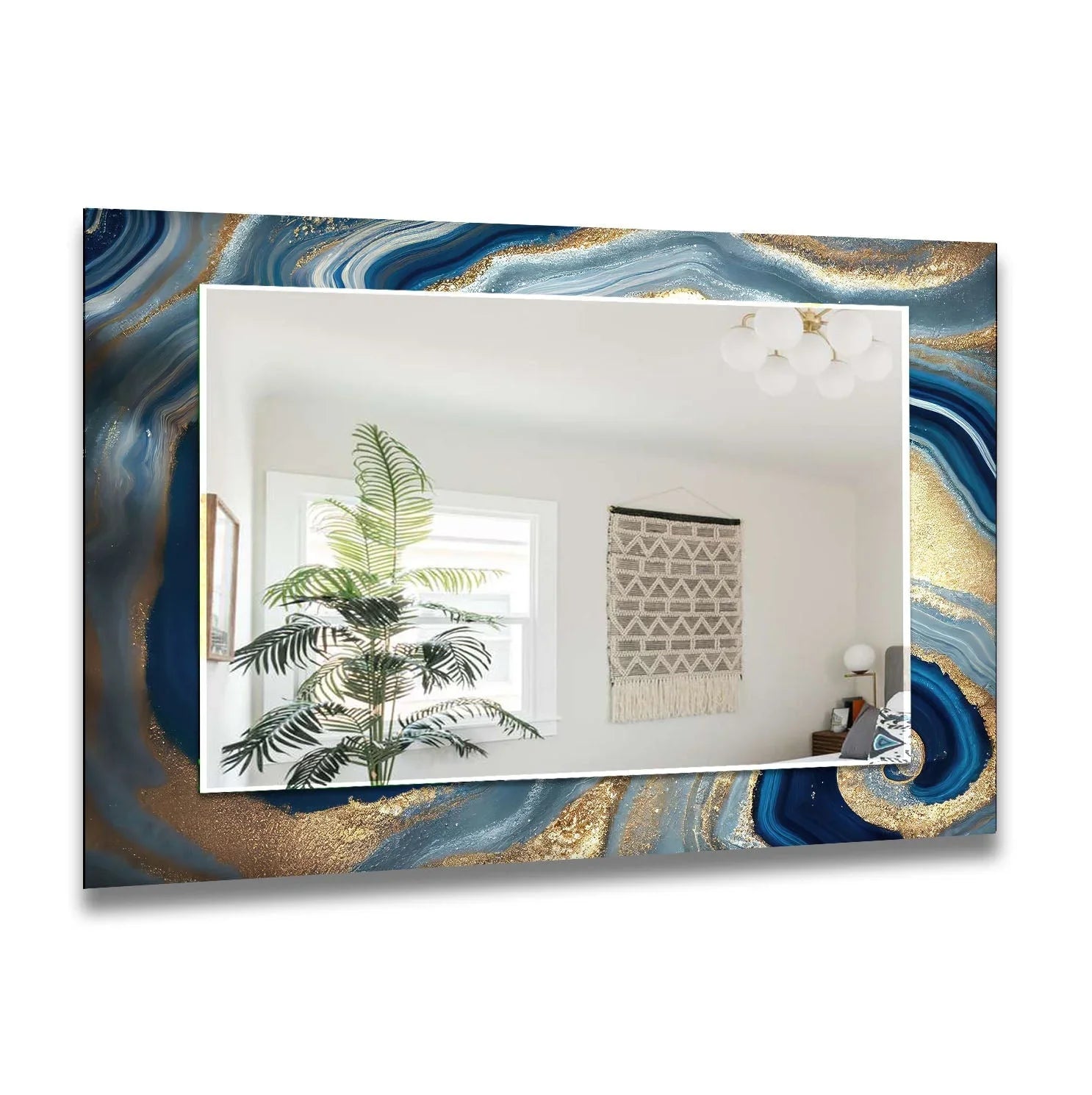 Abstract Turquoise & Blue Wall Mirror Living Room Wall Mirror