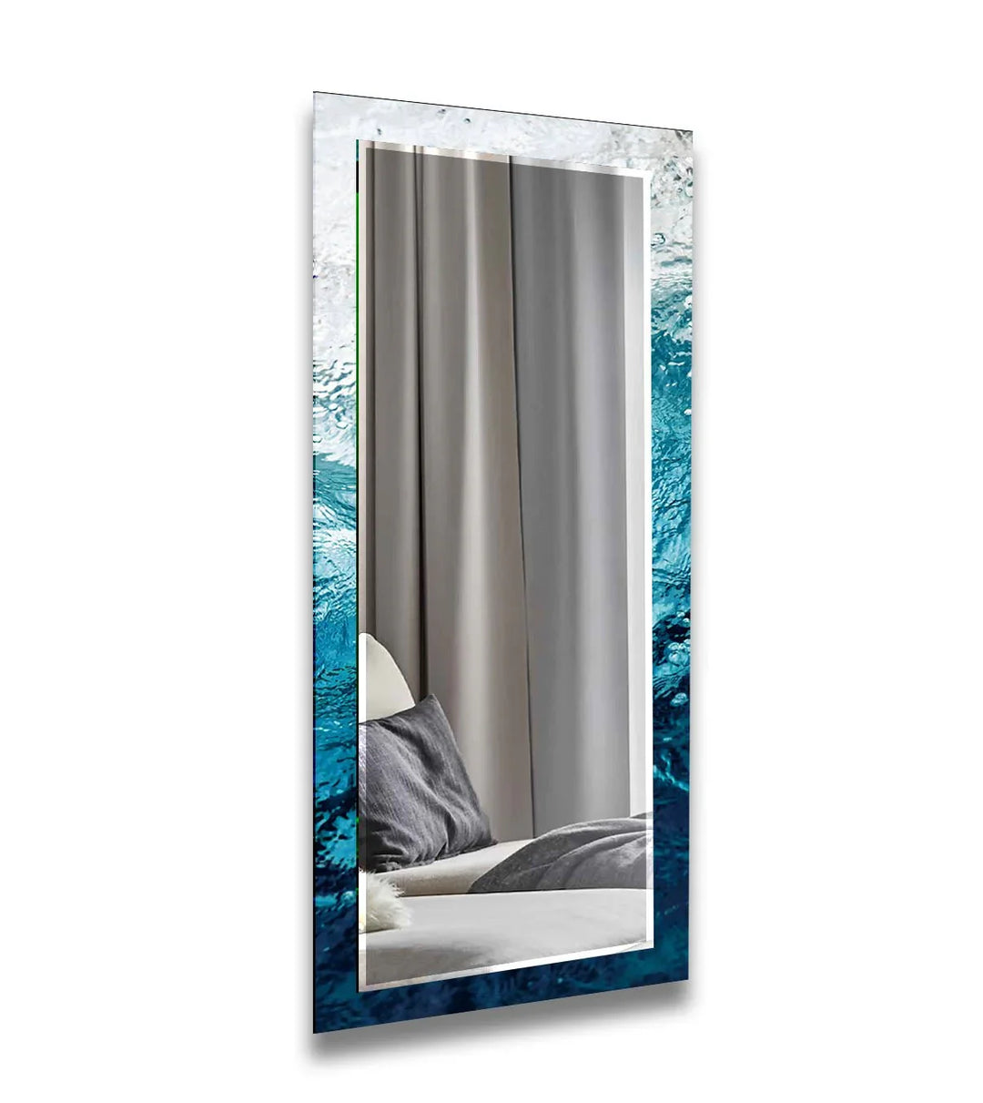 Abstract White and Blue Wall Mirror Stained Glass Mirror