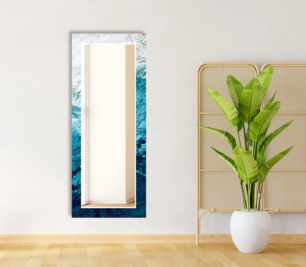 Abstract White and Blue Wall Mirror Dining Room Wall Mirror