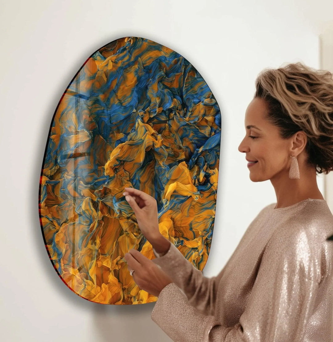 Abstract With Orange Color Glass Wall Art, picture on glass wall art, photos printed on glass