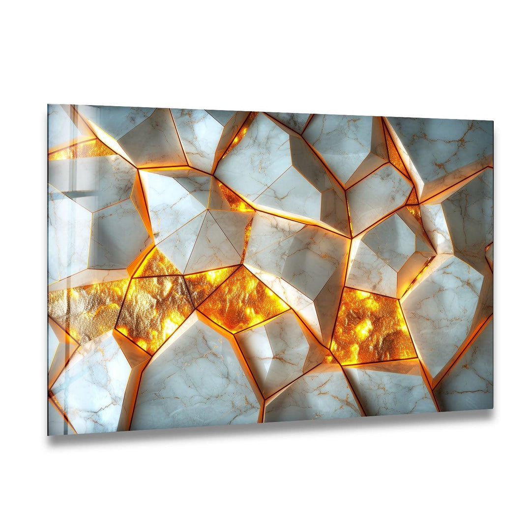 White Gold Marble Mosaic Glass Wall Art - MyPhotoStation